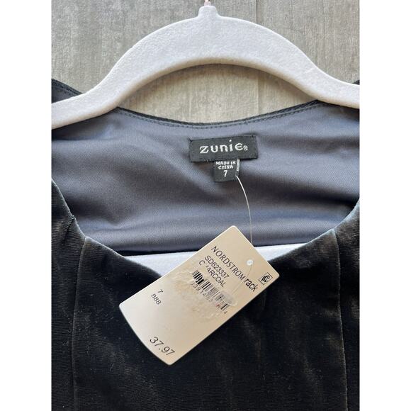 ZUNIE Kids Shirred Puff Sleeve Dress Big Girl Velvet Velour Swing Twist Gray 7 - Picture 3 of 8